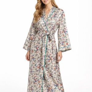 Vintage Made in Hong Kong Silky Floral Robe | Belted Full Length Medium